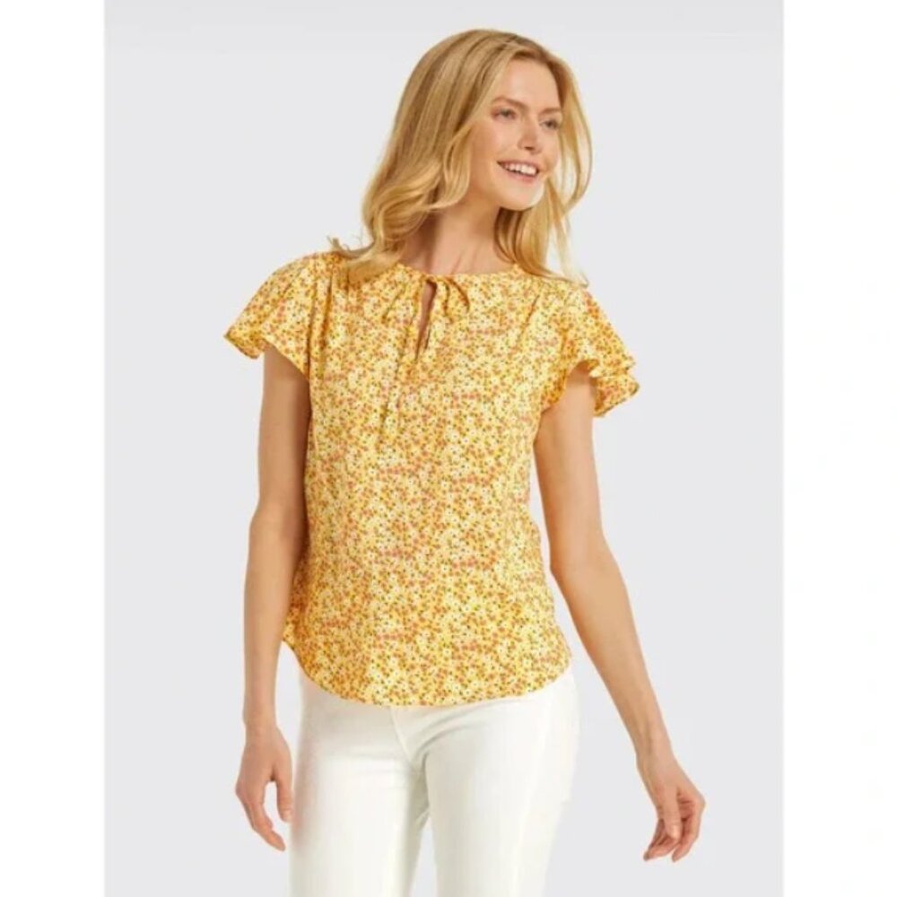 Draper James yellow floral flutter sleeve top‎ XS